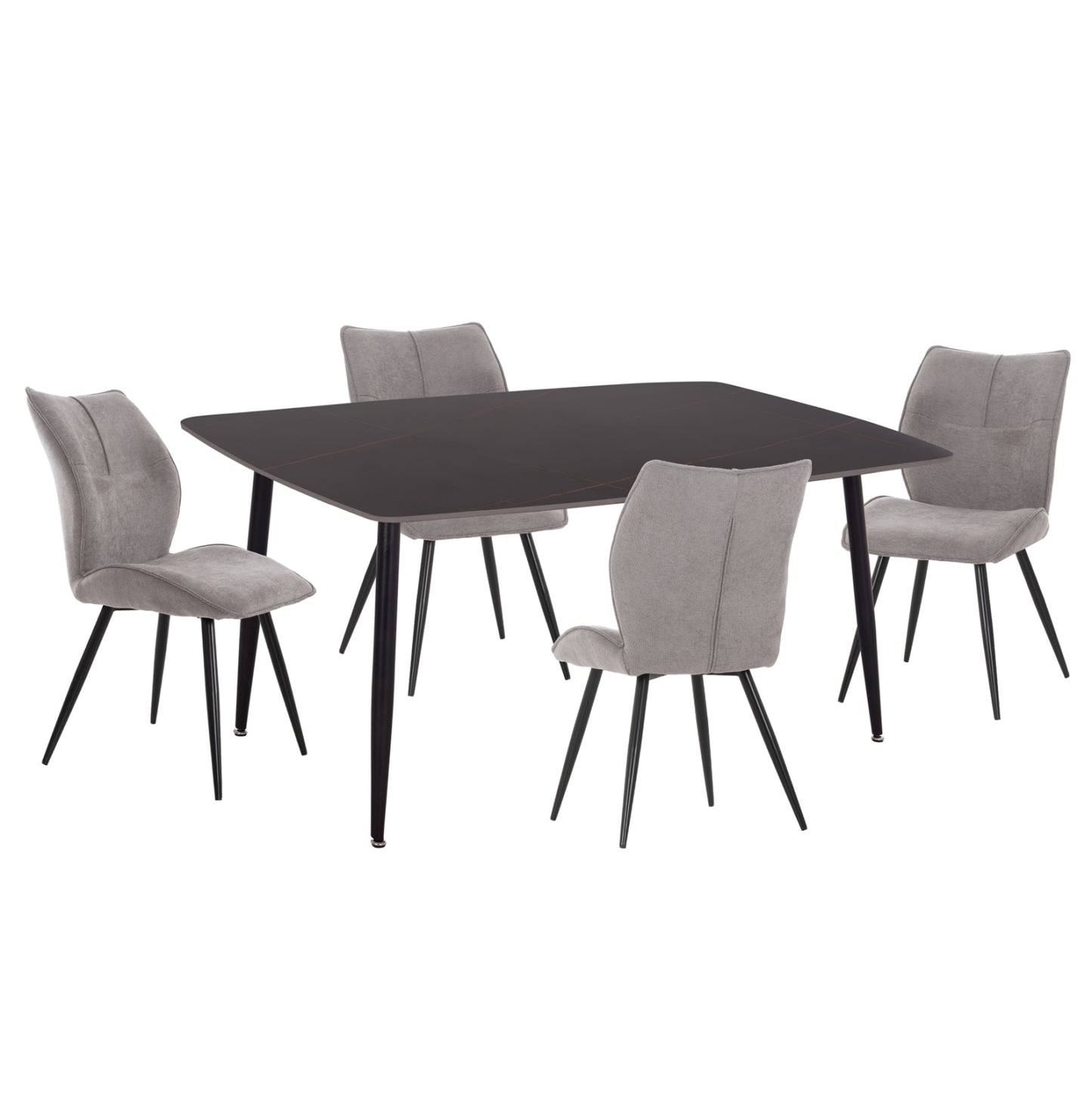 DINING SET 5PCS GAFF HM10939.01 CERAMIC TOP--FABRIC IN GREY & BLACK METAL LEGS