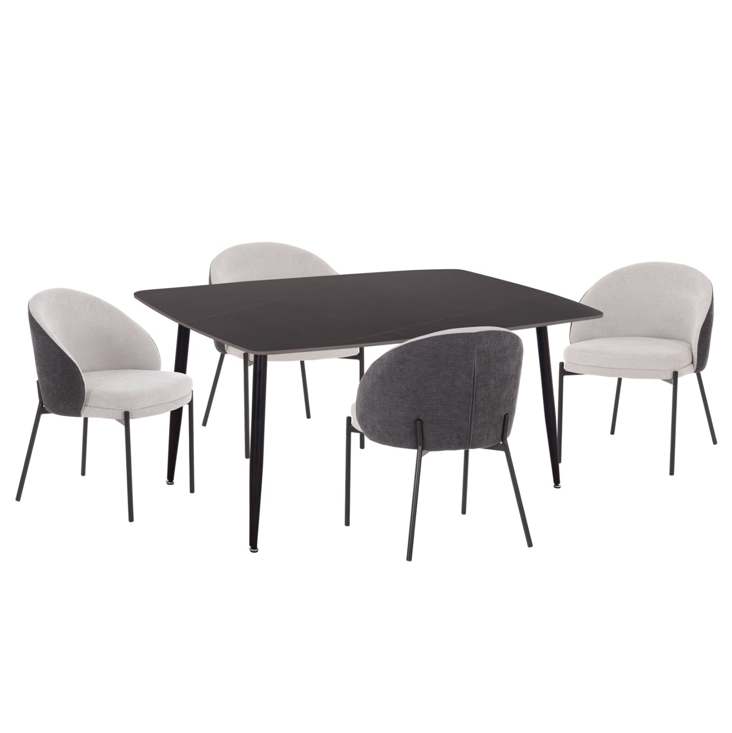 DINING SET 5PCS DETTON HM10940.01 CERAMIC TOP--FABRIC IN GREY & BLACK METAL LEGS