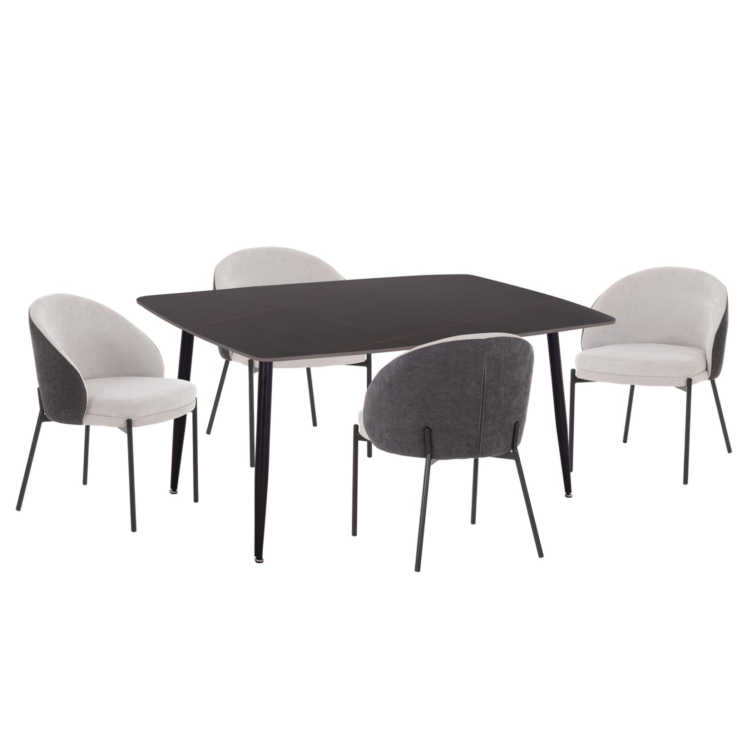 DINING SET 5PCS DETTON HM10940.01 CERAMIC TOP--FABRIC IN GREY & BLACK METAL LEGS