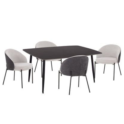 DINING SET 5PCS DETTON HM10940.01 CERAMIC TOP--FABRIC IN GREY & BLACK METAL LEGS