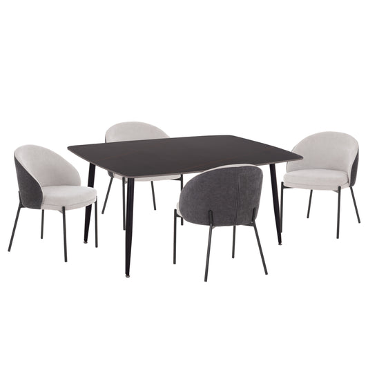 DINING SET 5PCS DETTON HM10940.01 CERAMIC TOP--FABRIC IN GREY & BLACK METAL LEGS