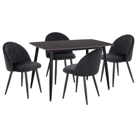 DINING SET 5PCS ODED HM10946.14 CERAMIC TOP-VELVET-METAL--BLACK COLOR