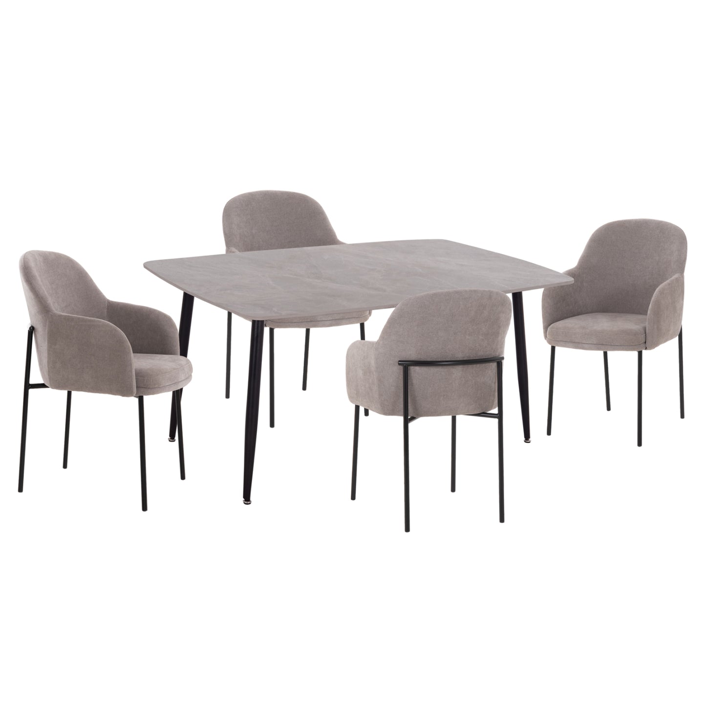 DINING SET 5PCS MANIDO HM10950.01 CERAMIC TOP--FABRIC IN GREY & BLACK METAL LEGS