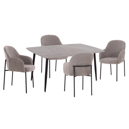 DINING SET 5PCS MANIDO HM10950.01 CERAMIC TOP--FABRIC IN GREY & BLACK METAL LEGS