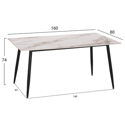 DINING SET 5PCS DETTON HM10951.02 CERAMIC TOP--FABRIC IN BEIGE/BROWN & BLACK METAL LEGS