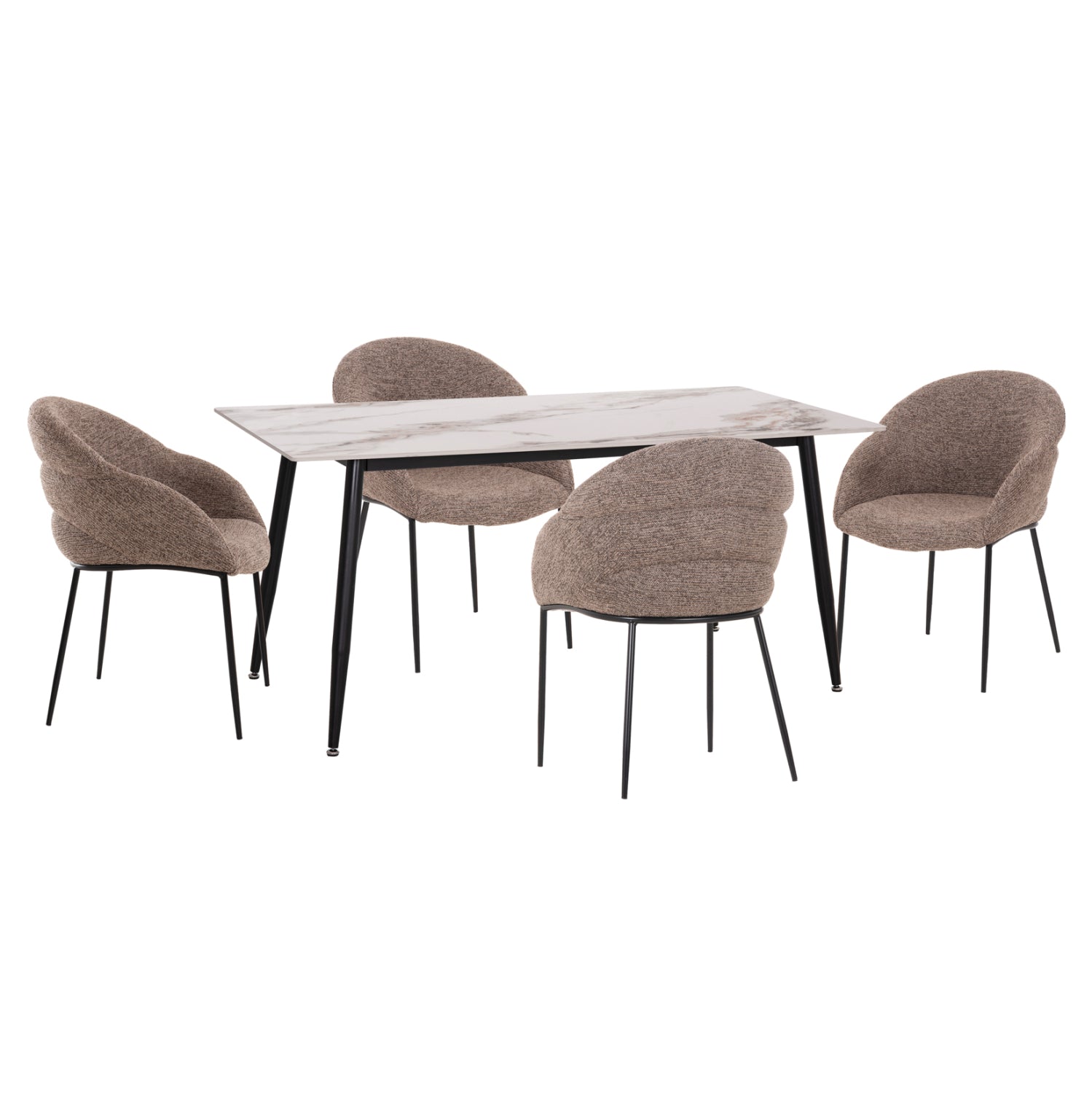 DINING SET 5PCS DRENNY HM10952.03 CERAMIC TOP--FABRIC IN TAUPE & BLACK METAL LEGS
