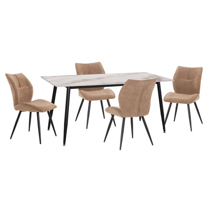 DINING SET 5PCS GAFF HM10953.03 CERAMIC TOP--FABRIC IN TAUPE & BLACK METAL LEGS
