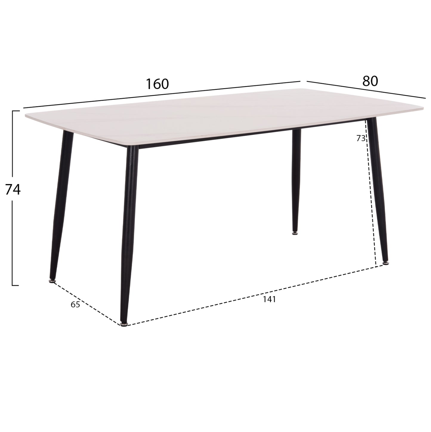 DINING SET 5PCS GAFF HM10955.02 CERAMIC TOP--FABRIC IN BEIGE & BLACK METAL LEGS