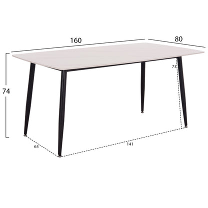 DINING SET 5PCS GAFF HM10955.02 CERAMIC TOP--FABRIC IN BEIGE & BLACK METAL LEGS