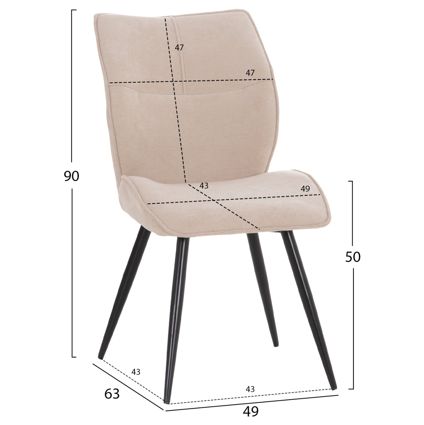 DINING SET 5PCS GAFF HM10955.02 CERAMIC TOP--FABRIC IN BEIGE & BLACK METAL LEGS