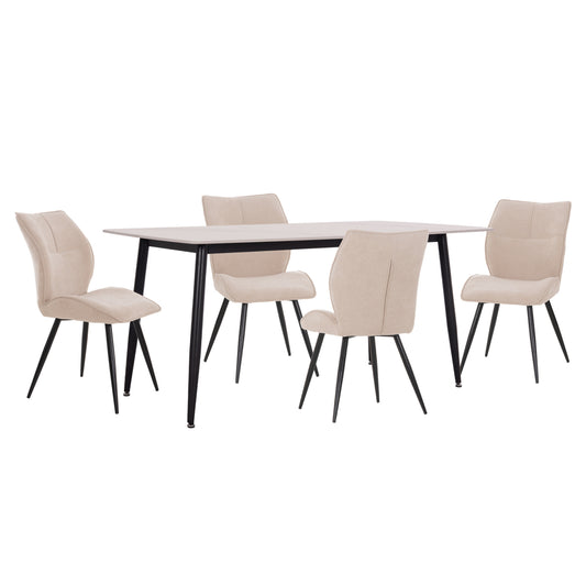 DINING SET 5PCS GAFF HM10955.02 CERAMIC TOP--FABRIC IN BEIGE & BLACK METAL LEGS