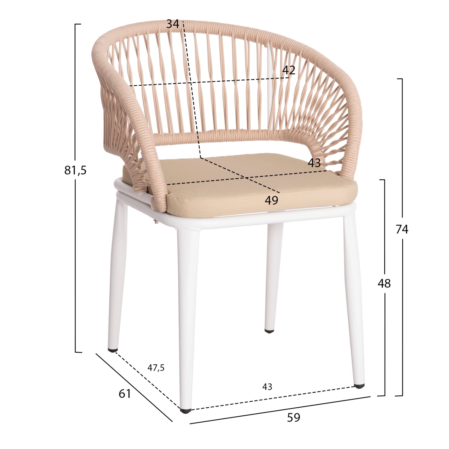 OUTDOOR DINING SET 5PCS MAGNET HM10997.01 ALUMINUM IN WHITE--POLYWOOD--P.E.ROPE
