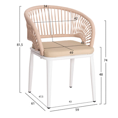 OUTDOOR DINING SET 5PCS MAGNET HM10997.01 ALUMINUM IN WHITE--POLYWOOD--P.E.ROPE