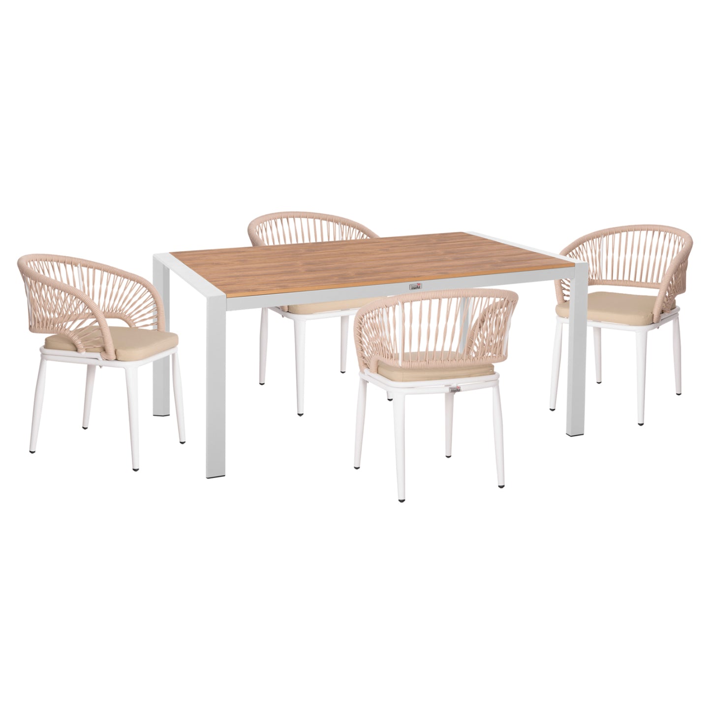 OUTDOOR DINING SET 5PCS MAGNET HM10997.01 ALUMINUM IN WHITE--POLYWOOD--P.E.ROPE