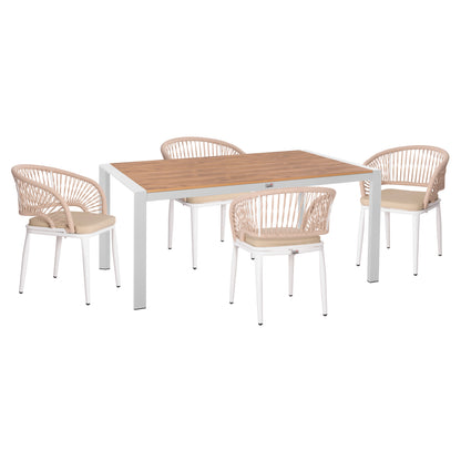 OUTDOOR DINING SET 5PCS MAGNET HM10997.01 ALUMINUM IN WHITE--POLYWOOD--P.E.ROPE