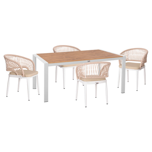 OUTDOOR DINING SET 5PCS MAGNET HM10997.01 ALUMINUM IN WHITE--POLYWOOD--P.E.ROPE