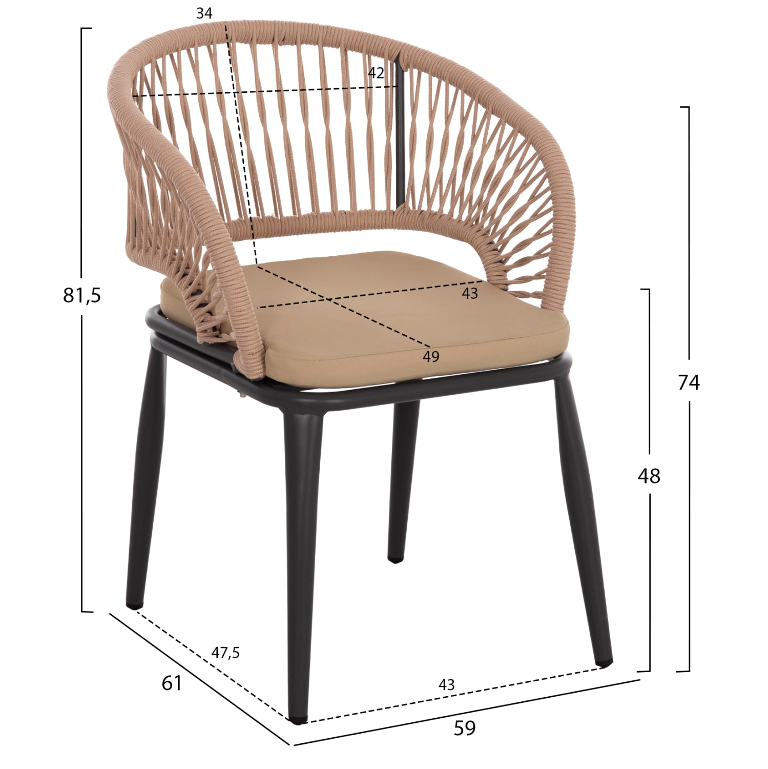 OUTDOOR DINING SET 5PCS MAGNET HM10997.03 ALUMINUM IN ANTHRACITE--POLYWOOD--P.E.ROPE