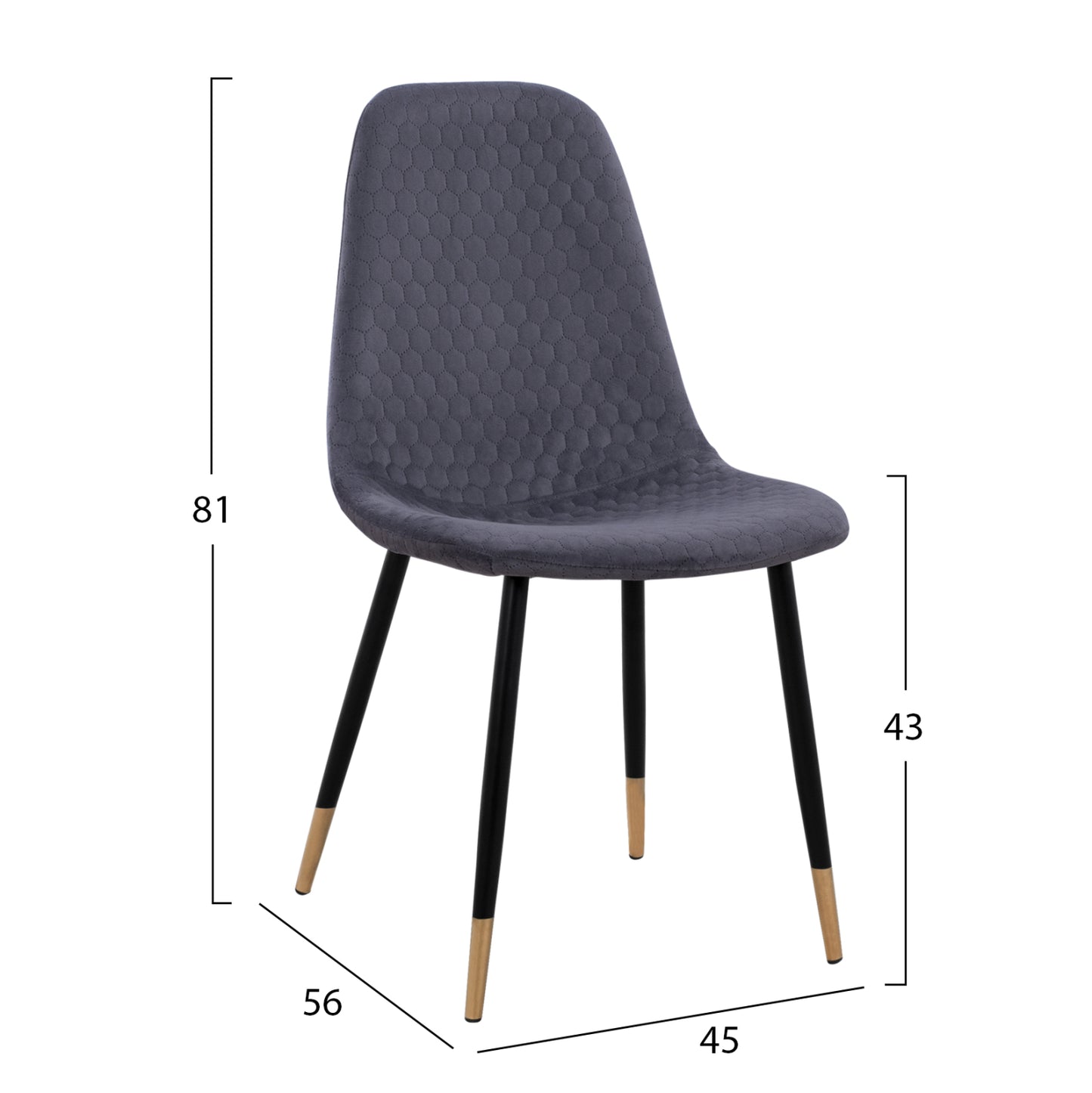 DINING SET 5PCS ALIZA HM11196.01 MDF TOP--VELVET IN GREY & METAL IN BLACK