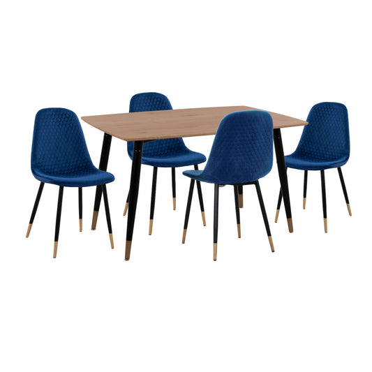 DINING SET 5PCS ALIZA HM11196.08 MDF TOP--VELVET IN BLUE & METAL IN BLACK