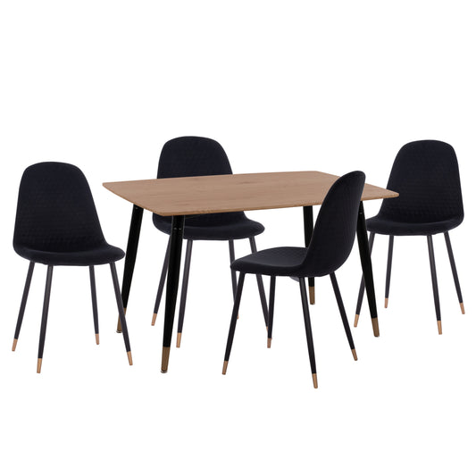 DINING SET 5PCS ALIZA HM11196.09 MDF TOP--VELVET & METAL IN BLACK