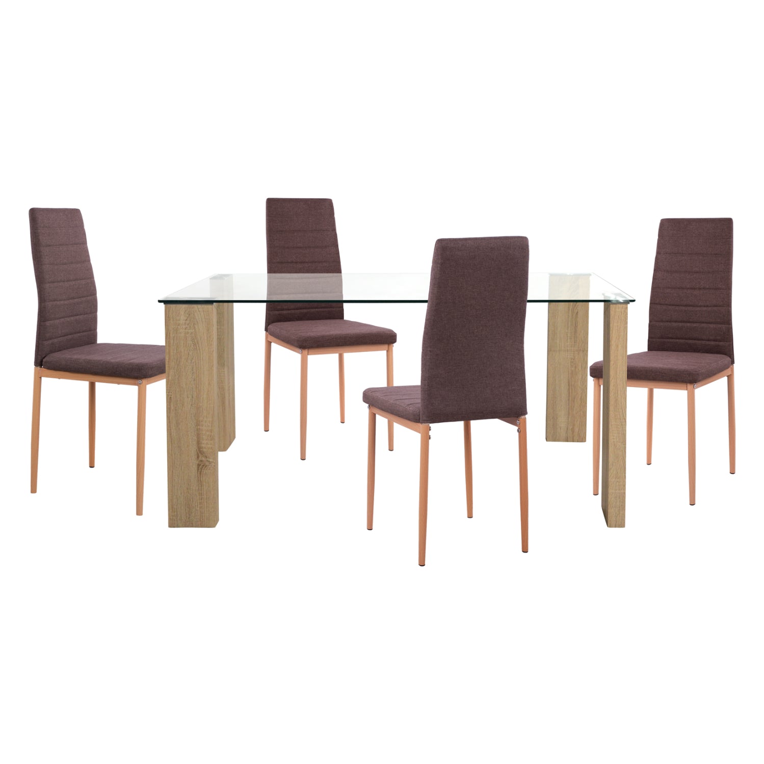 DINING SET 5PCS LADY HM11595 GLASS--METAL--MDF IN SONAMA & BROWN FABRIC
