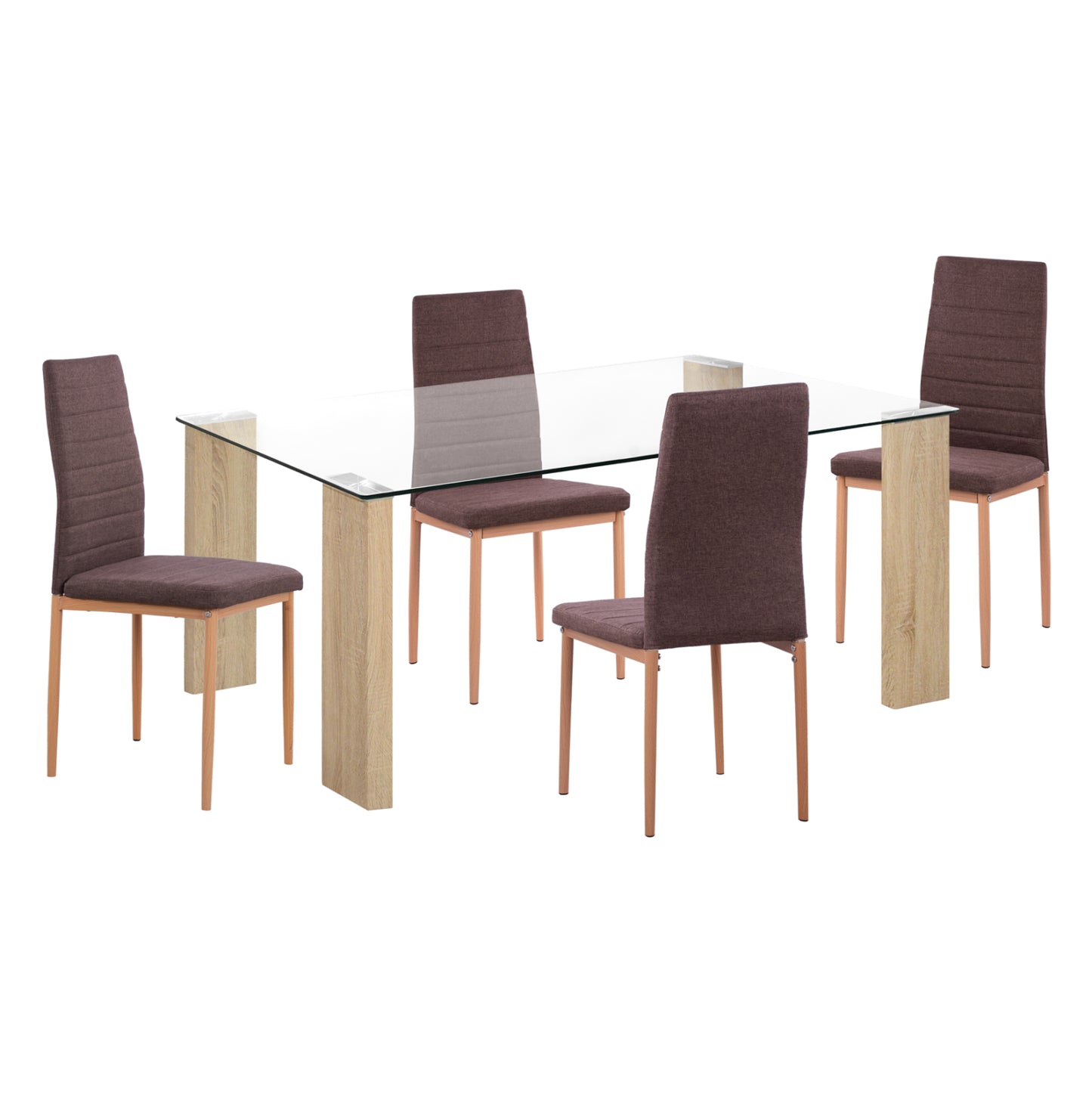 DINING SET 5PCS LADY HM11595 GLASS--METAL--MDF IN SONAMA & BROWN FABRIC