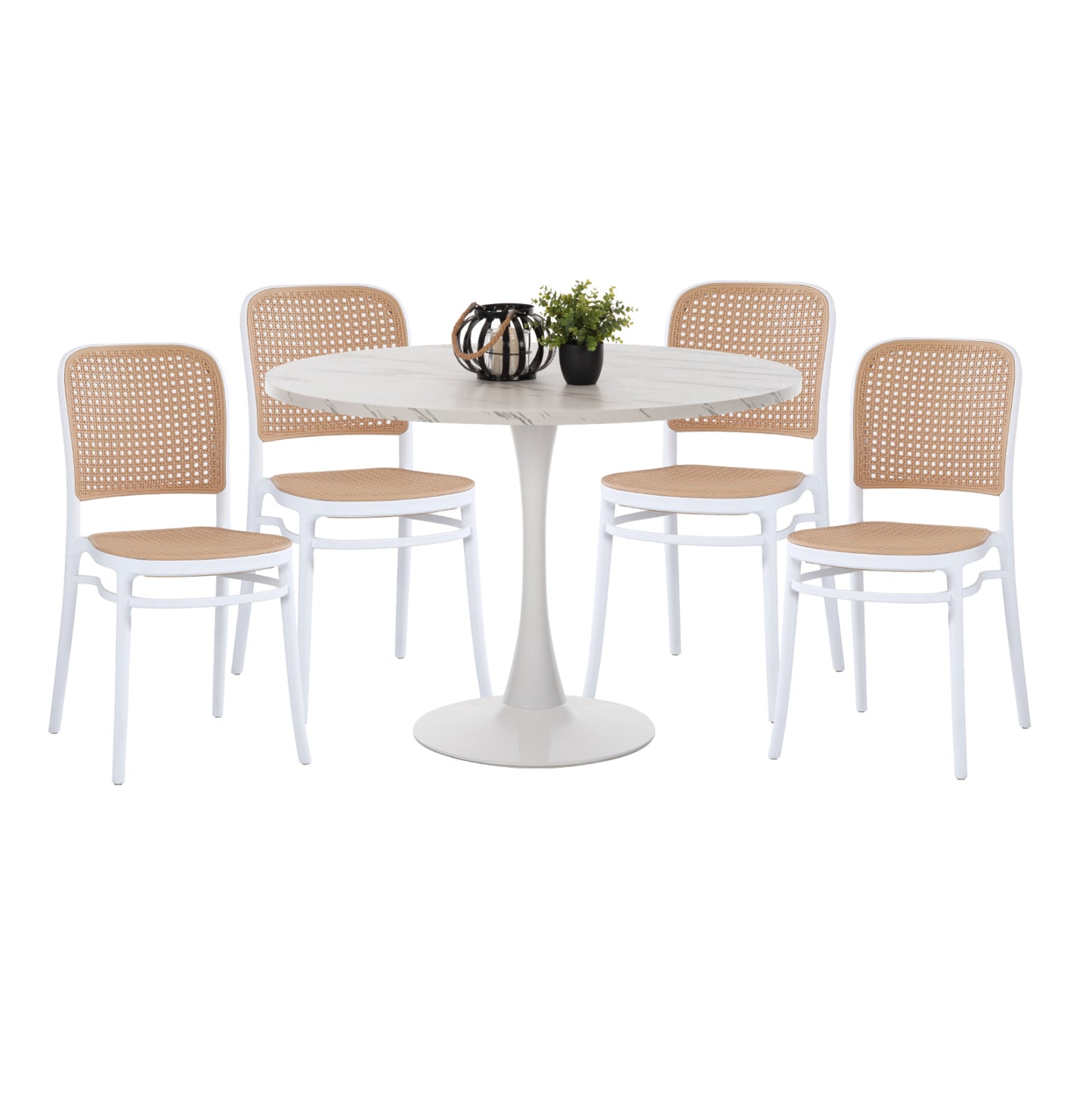 DINING SET 5PCS HM11911 ROUND TABLE AND POLYPROPYLENE CHAIRS IN WHITE