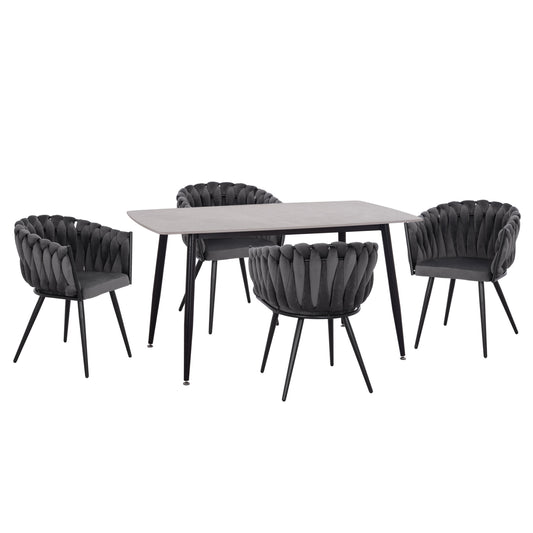 DINING SET 5PCS RAVEN HM12116.01 CERAMIC TOP GREY MARBLE--GREY VELVET