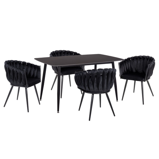 DINING SET 5PCS RAVEN HM12116.03 CERAMIC TOP BLACK MARBLE--BLACK VELVET