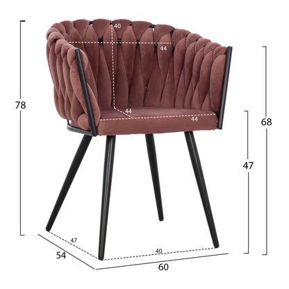 DINING SET 5PCS ALIZA HM12122.01 MDF TOP IN NATURAL WOOD COLOR--DUSTY PINK VELVET