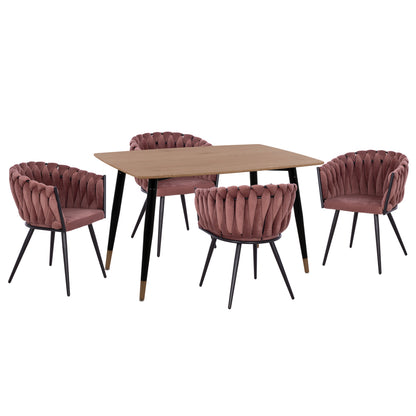 DINING SET 5PCS ALIZA HM12122.01 MDF TOP IN NATURAL WOOD COLOR--DUSTY PINK VELVET