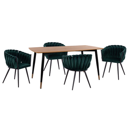 DINING SET 5PCS JOLIE HM12123.01 MDF TOP IN NATURAL WOOD COLOR--CYPRESS GREEN VELVET