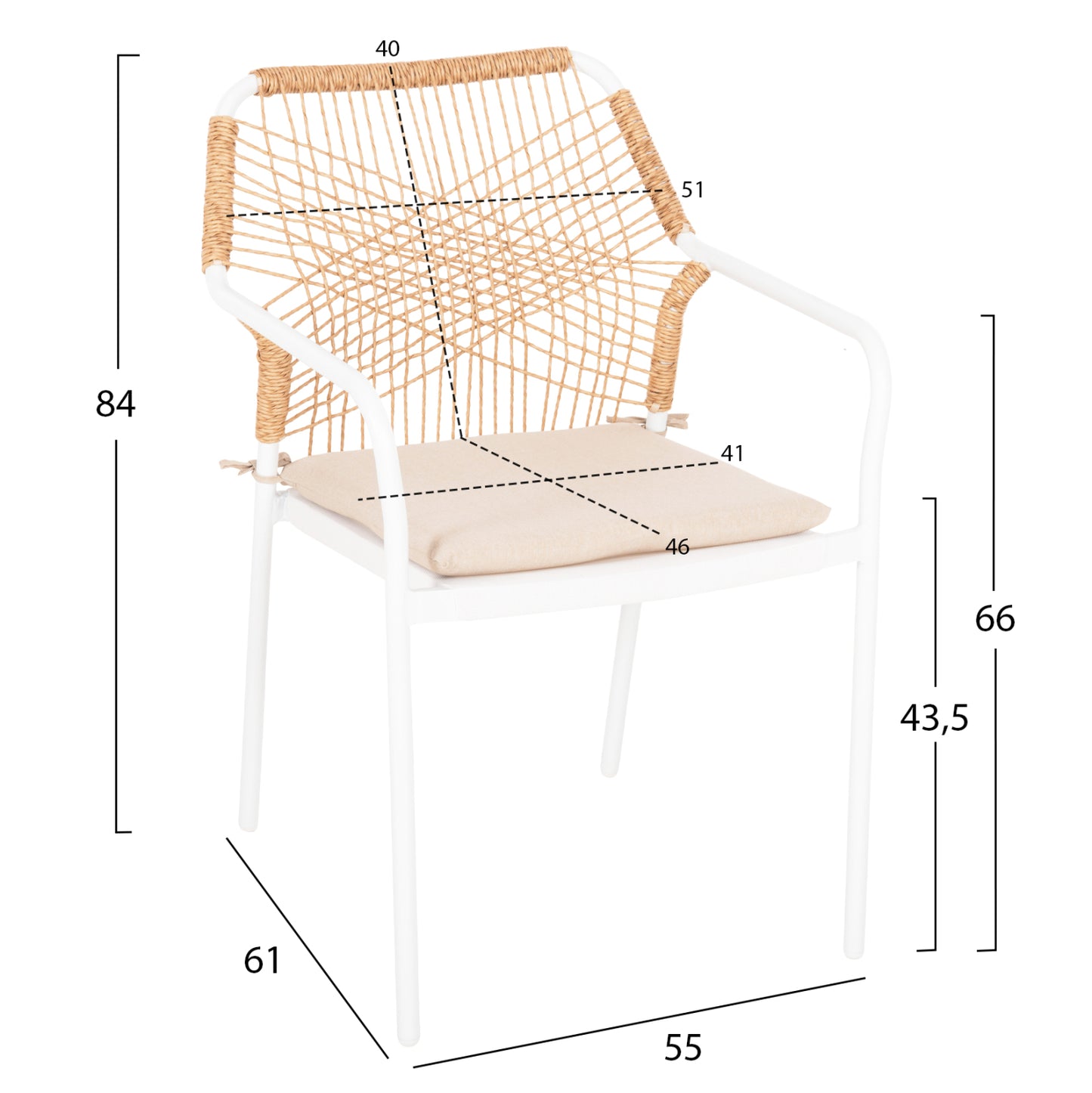 OUTDOOR DINING SET 5PCS OFER HM21020 ALUMINUM CHAIRS & METAL TABLE 150x90cm--WHITE