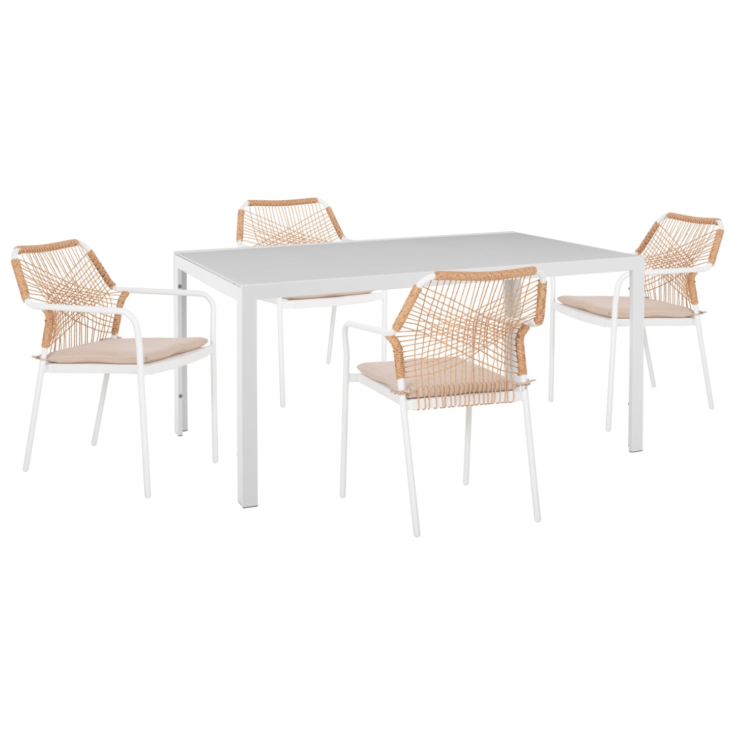 OUTDOOR DINING SET 5PCS OFER HM21020 ALUMINUM CHAIRS & METAL TABLE 150x90cm--WHITE