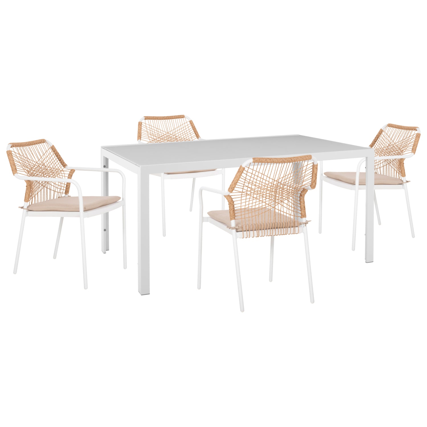 OUTDOOR DINING SET 5PCS OFER HM21020 ALUMINUM CHAIRS & METAL TABLE 150x90cm--WHITE