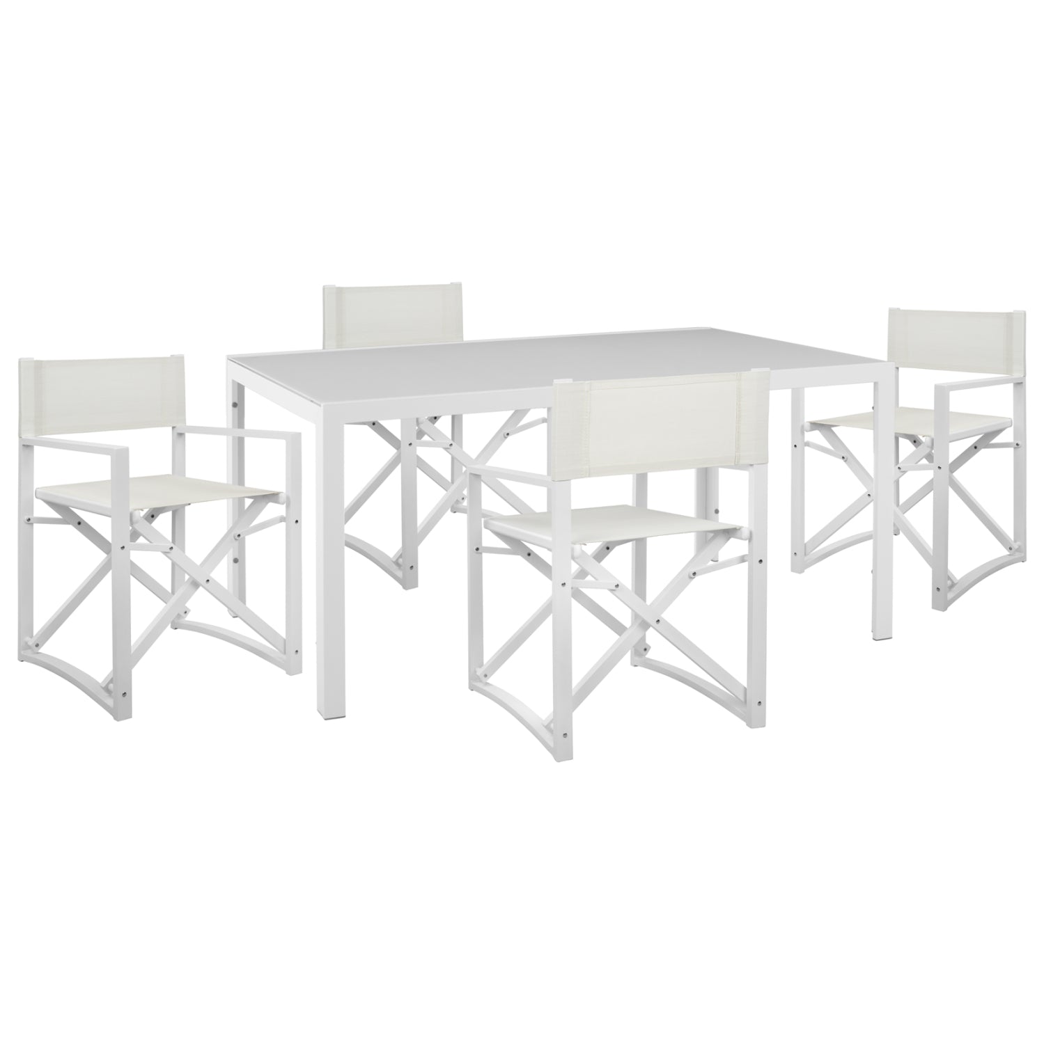 OUTDOOR DINING SET 5PCS DUPRE HM21021 ALUMINUM CHAIRS & METAL TABLE 150x90cm--WHITE