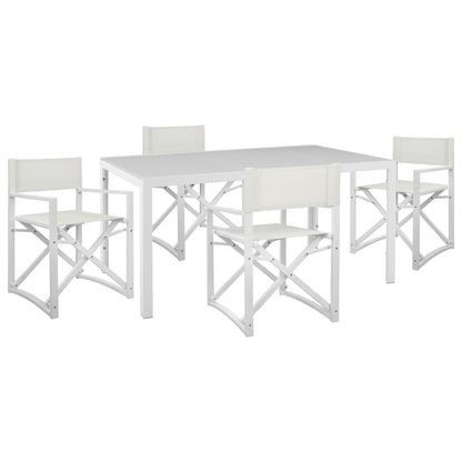 OUTDOOR DINING SET 5PCS DUPRE HM21021 ALUMINUM CHAIRS & METAL TABLE 150x90cm--WHITE