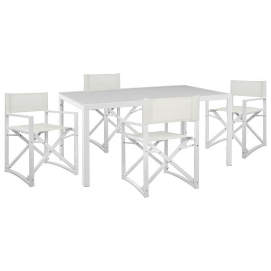 OUTDOOR DINING SET 5PCS DUPRE HM21021 ALUMINUM CHAIRS & METAL TABLE 150x90cm--WHITE