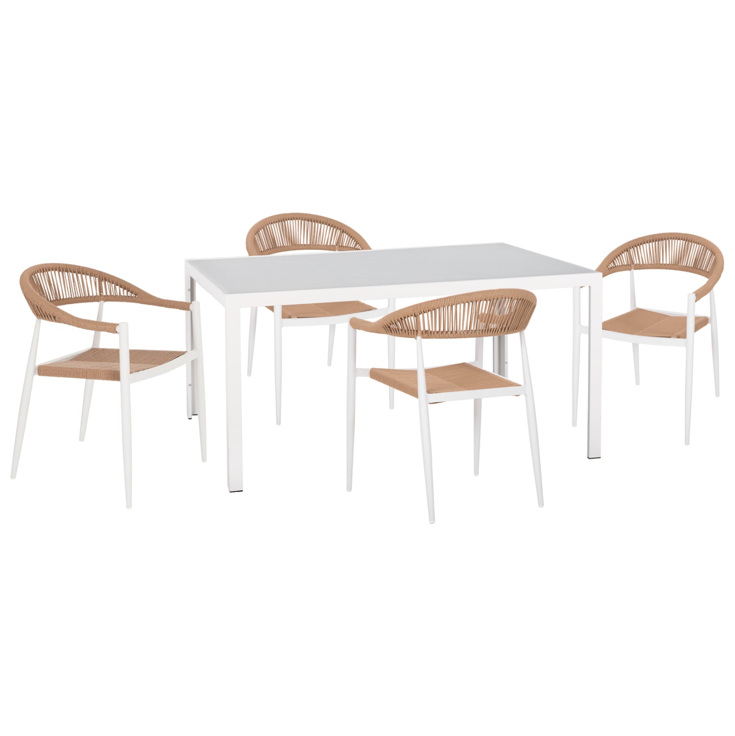 OUTDOOR DINING SET 5PCS GRET HM21022 WHITE METAL TABLE--ALUMINUM CHAIRS