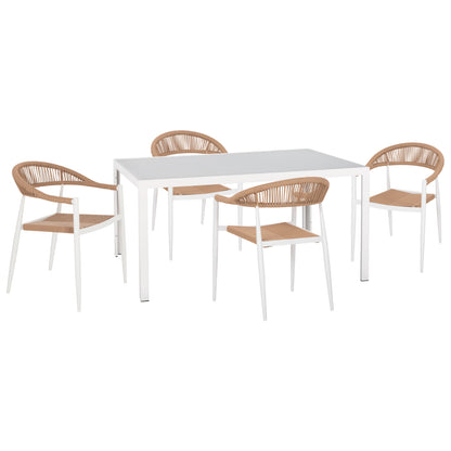 OUTDOOR DINING SET 5PCS GRET HM21022 WHITE METAL TABLE--ALUMINUM CHAIRS