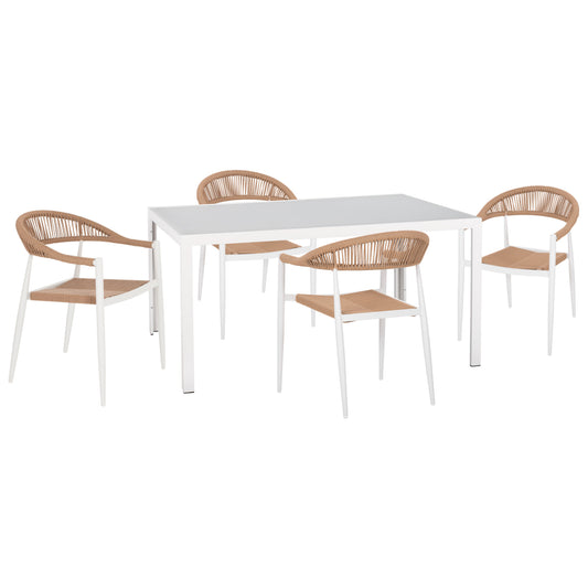 OUTDOOR DINING SET 5PCS GRET HM21022 WHITE METAL TABLE--ALUMINUM CHAIRS