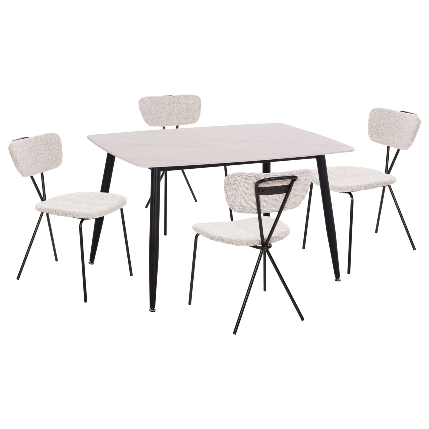 DINING SET 5PCS RAVEN HM21067.01 CERAMIC TOP WHITE MARBLE--METAL