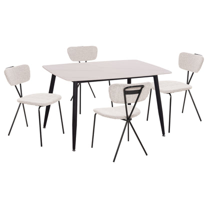 DINING SET 5PCS RAVEN HM21067.01 CERAMIC TOP WHITE MARBLE--METAL