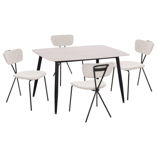 DINING SET 5PCS RAVEN HM21067.01 CERAMIC TOP WHITE MARBLE--METAL