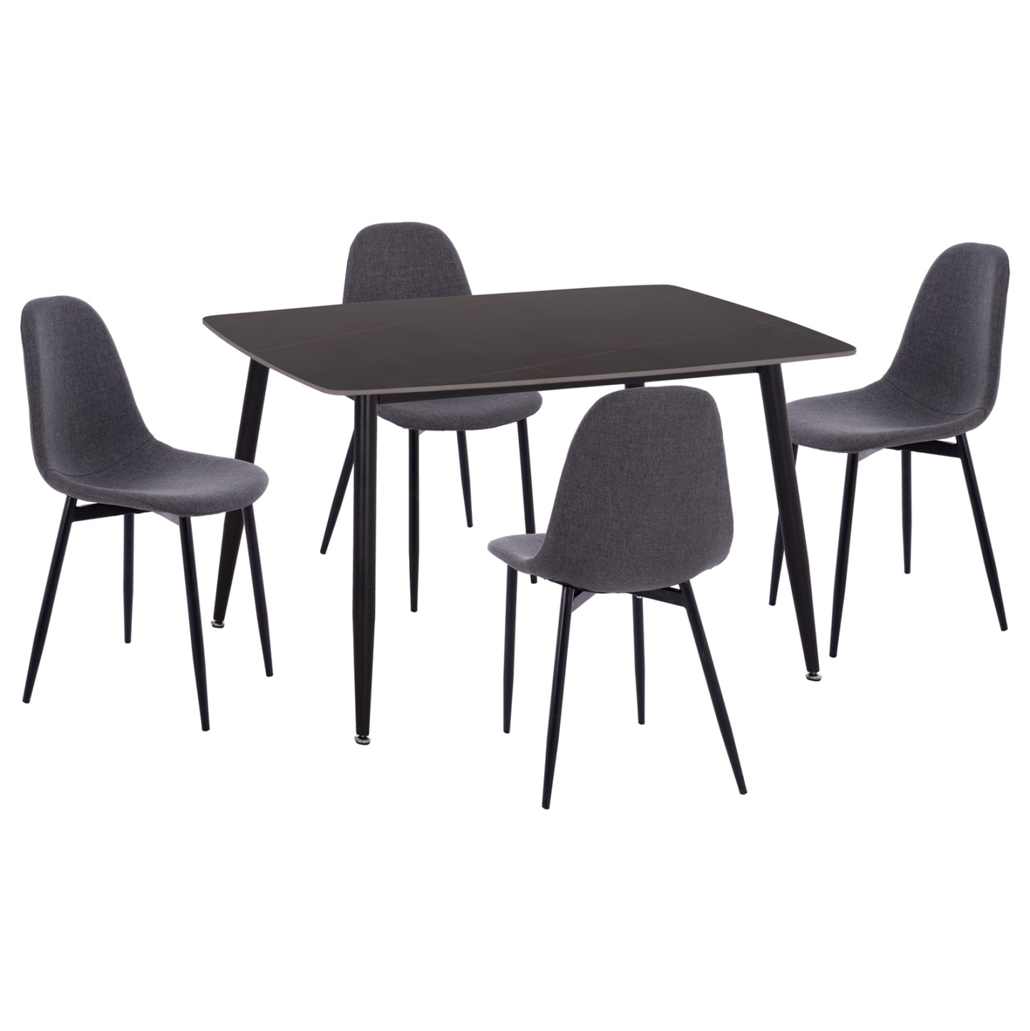 DINING SET 5PCS RAVEN HM21068.02 CERAMIC TOP BLACK MARBLE--GREY FABRIC