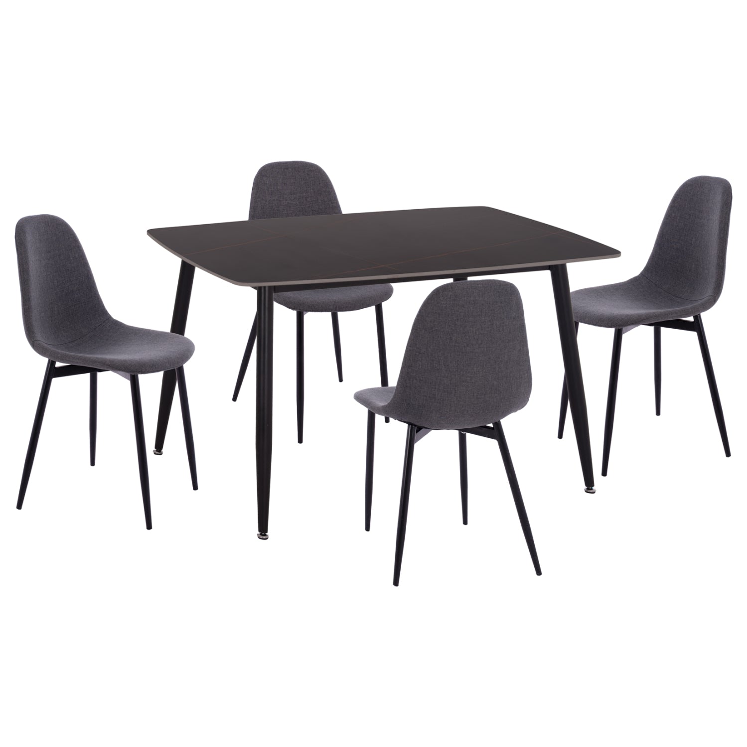DINING SET 5PCS RAVEN HM21068.02 CERAMIC TOP BLACK MARBLE--GREY FABRIC
