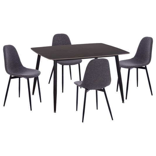 DINING SET 5PCS RAVEN HM21068.02 CERAMIC TOP BLACK MARBLE--GREY FABRIC