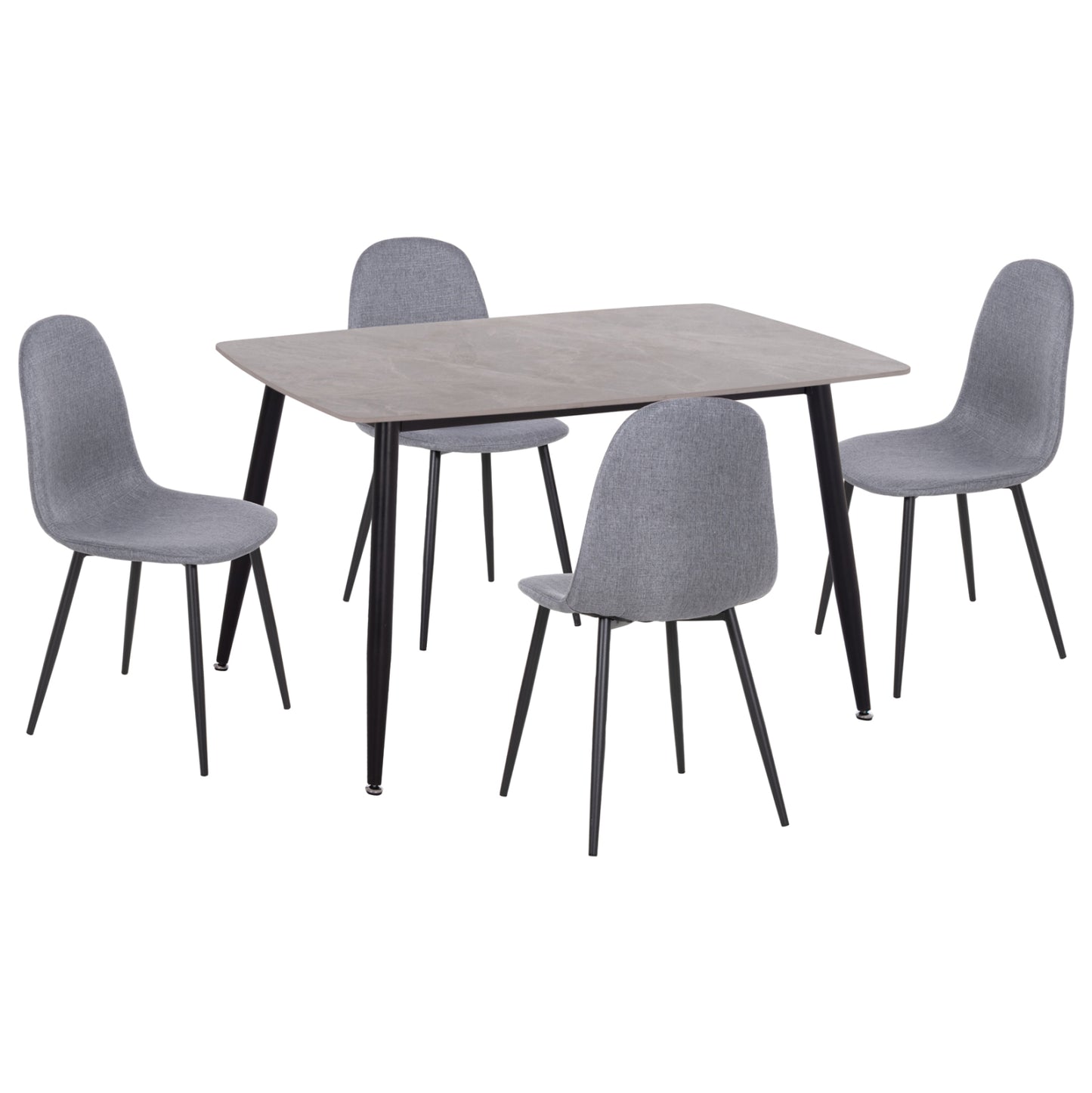 DINING SET 5PCS RAVEN HM21068.03 CERAMIC TOP GREY MARBLE--GREY FABRIC