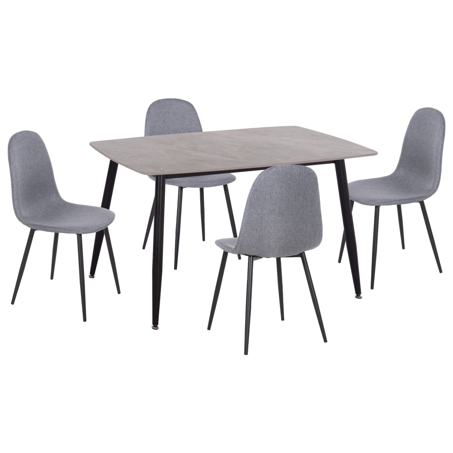 DINING SET 5PCS RAVEN HM21068.03 CERAMIC TOP GREY MARBLE--GREY FABRIC