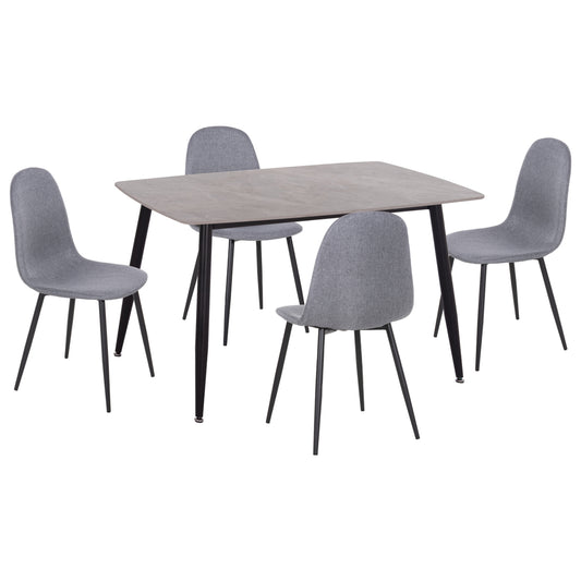 DINING SET 5PCS RAVEN HM21068.03 CERAMIC TOP GREY MARBLE--GREY FABRIC